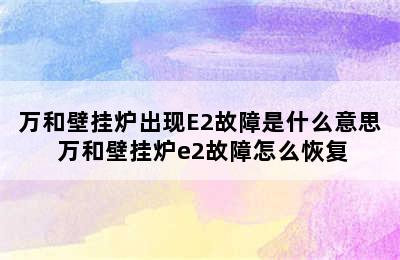 万和壁挂炉出现E2故障是什么意思 万和壁挂炉e2故障怎么恢复